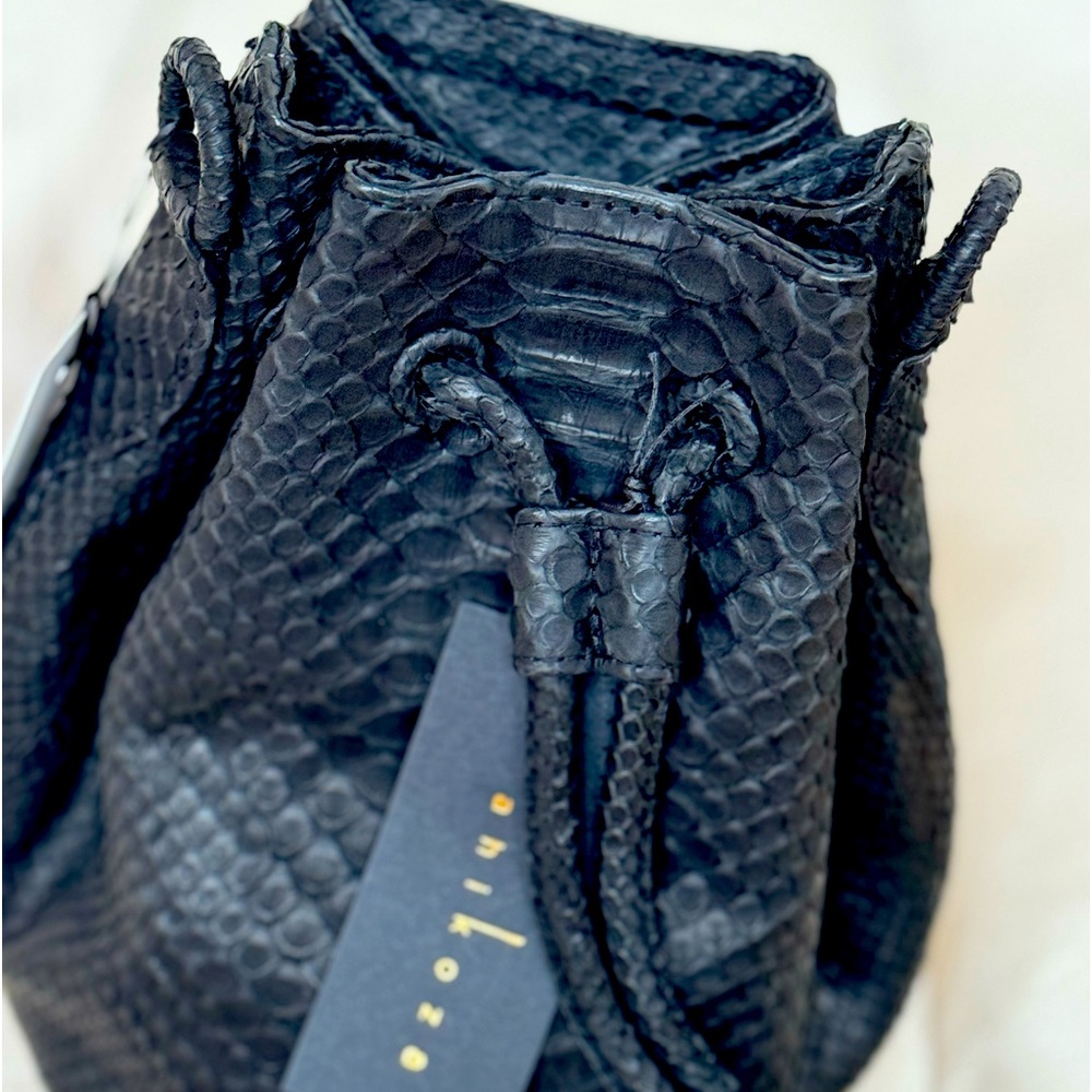 Black exotic skin bucket bag, handcrafted in Bali.
